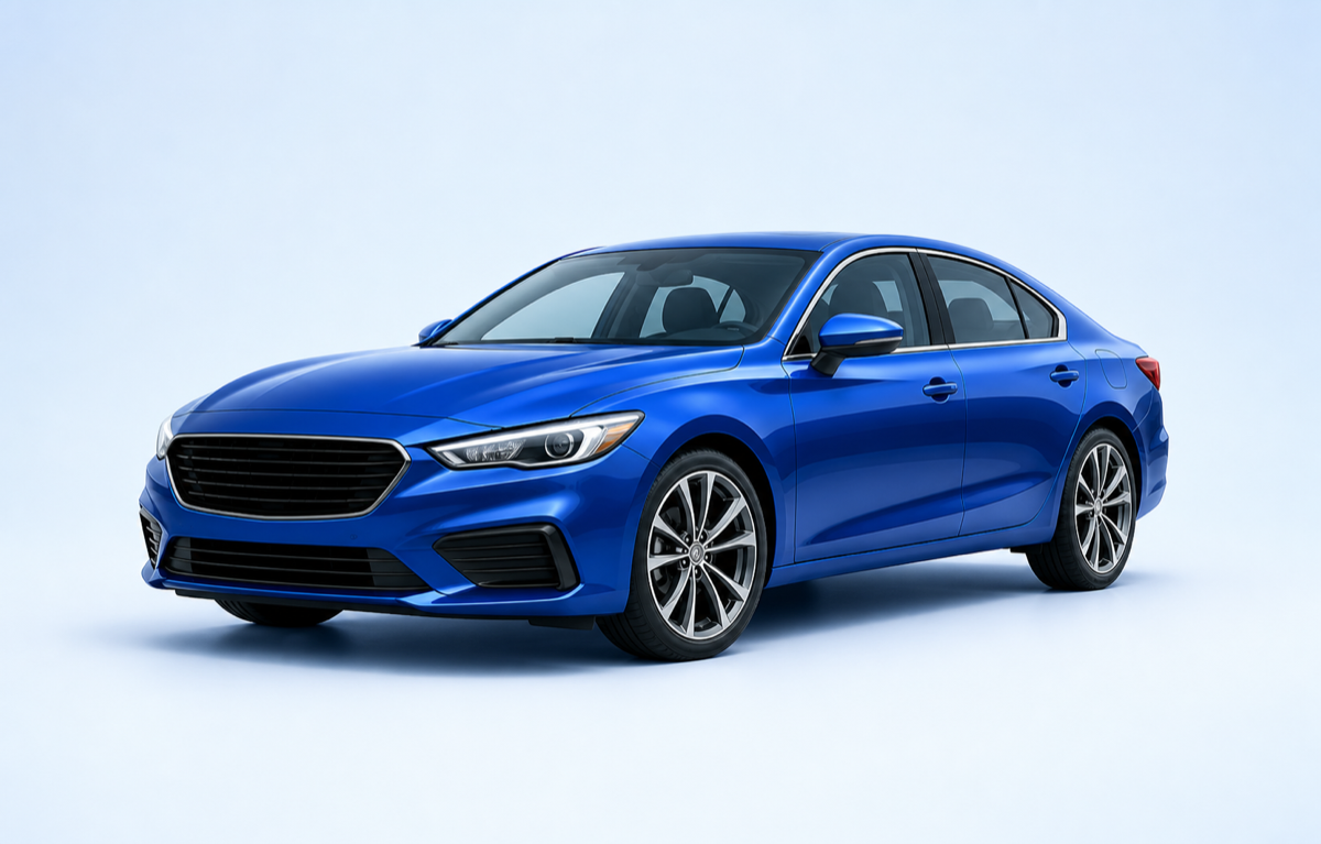 Glossy blue sedan ready for detailing